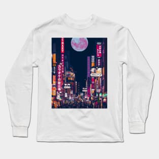 purple night sky full moon Long Sleeve T-Shirt